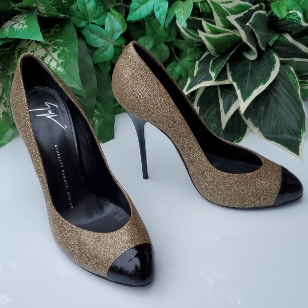 Giuseppe Zanotti Design Black Gold Shimmer Heels
